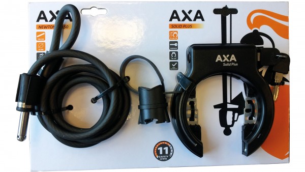 AXA Schloss-Set &quot;Solid Plus&quot;; SB-verpackt, nicht abziehbarer Schlüssel, inkl. Einsteckkabel &quot;Newton&quot; (Länge: 150cm, Ø: 10mm), mit Plug-In Funktion, sc